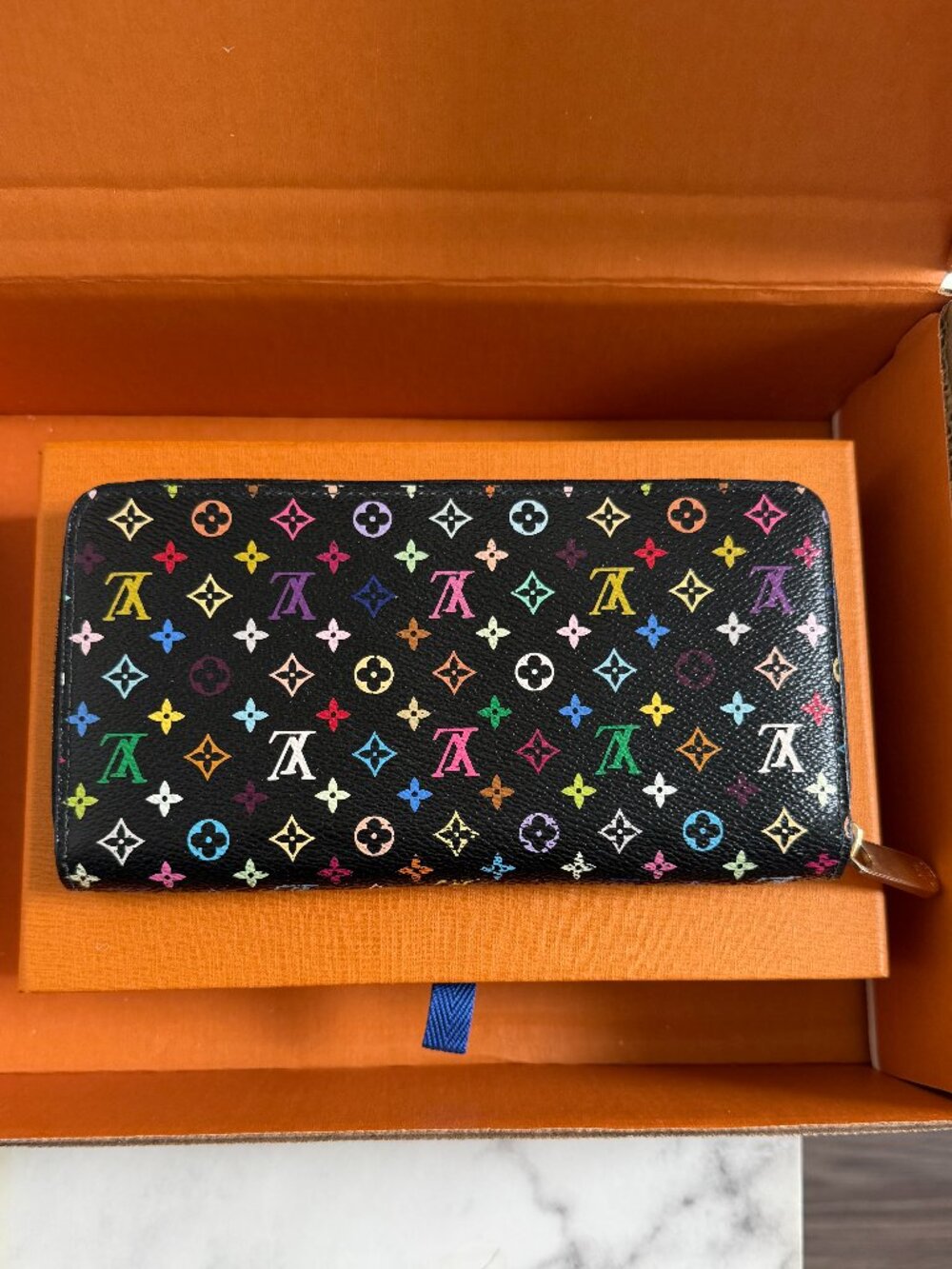 Louis Vuitton x Takashi Murakami Multicolor Zippy Wallet Black Noir Lavender COA - Picture 1 of 15